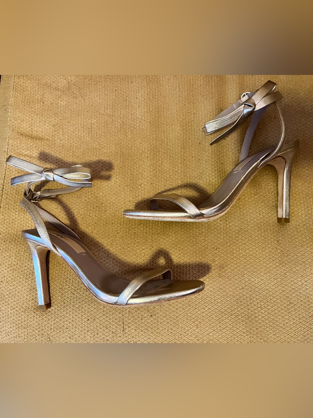 Metallic Ankle-Tie Stiletto Heels in Champagne